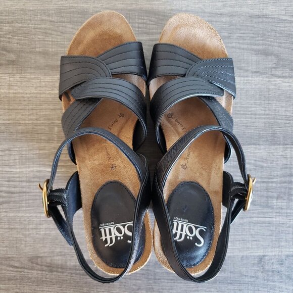 Sofft Clarissa Leather Basketweave Wedge Ankle Strap Sandal Black Sz Women's 9.5 - Picture 5 of 10